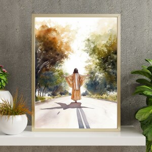 Jesus Walking Path Watercolor Christian Digital Art