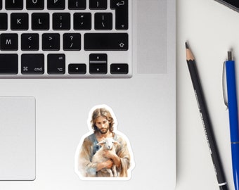 Jesus Holding Lamb Sticker: Christian Religious Decal