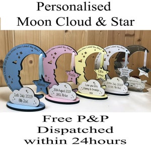 Personalised Newborn Baby Boy Girl Gift Present Christening Keepsake Moon Star