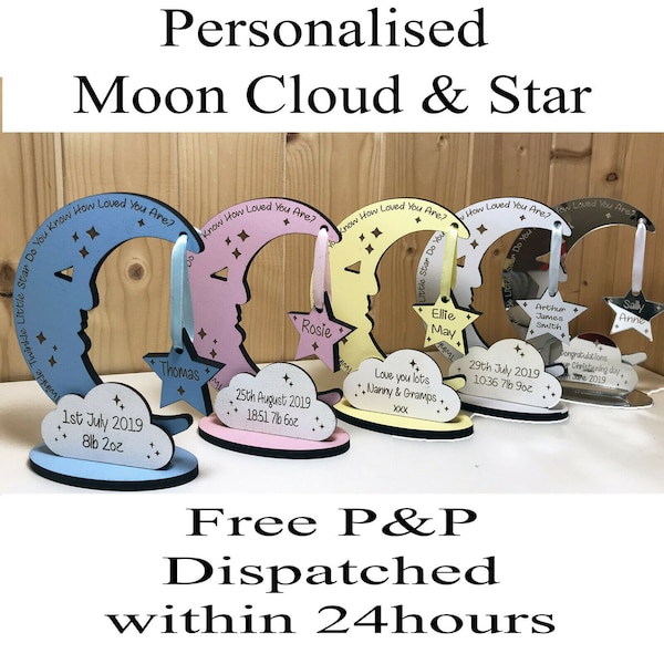 Personalised Newborn Baby Boy Girl Gift Present Christening Keepsake Moon Star