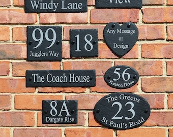 Rustic Slate House Gate Sign Plaque Door Number Personalised Name Plate engraved