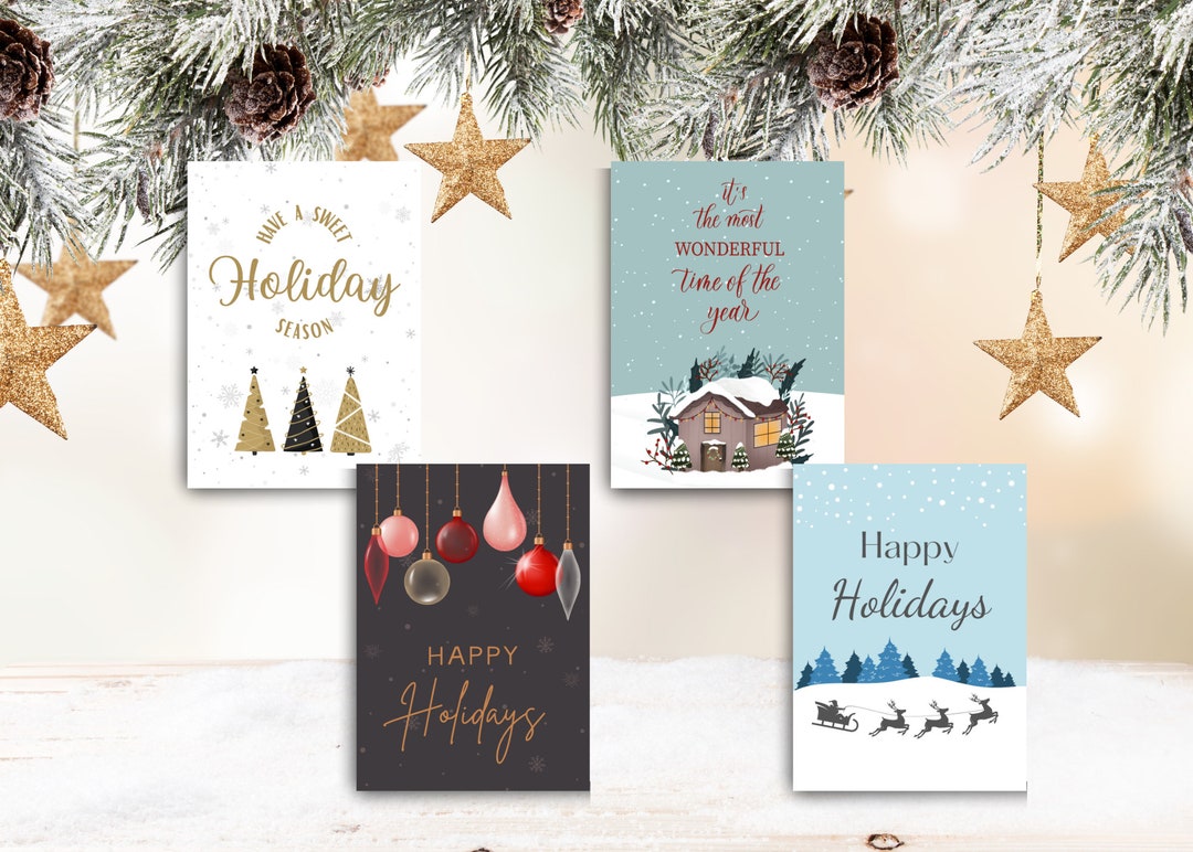 PRINTABLE Christmas Card Bundle | Set of 4 Greeting Cards | Digital ...