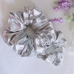 silver scrunchie, soft stretchy shiny scrunchy ,jumbo scrunches-bridesmaid gifts - bridesmaid proposal accessory.