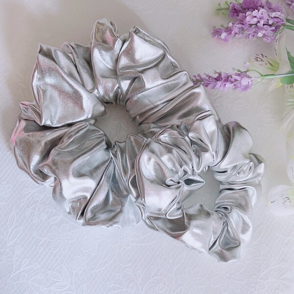 silver scrunchie, soft stretchy shiny scrunchy ,jumbo scrunches,best gift for her, Christmas Accessries…