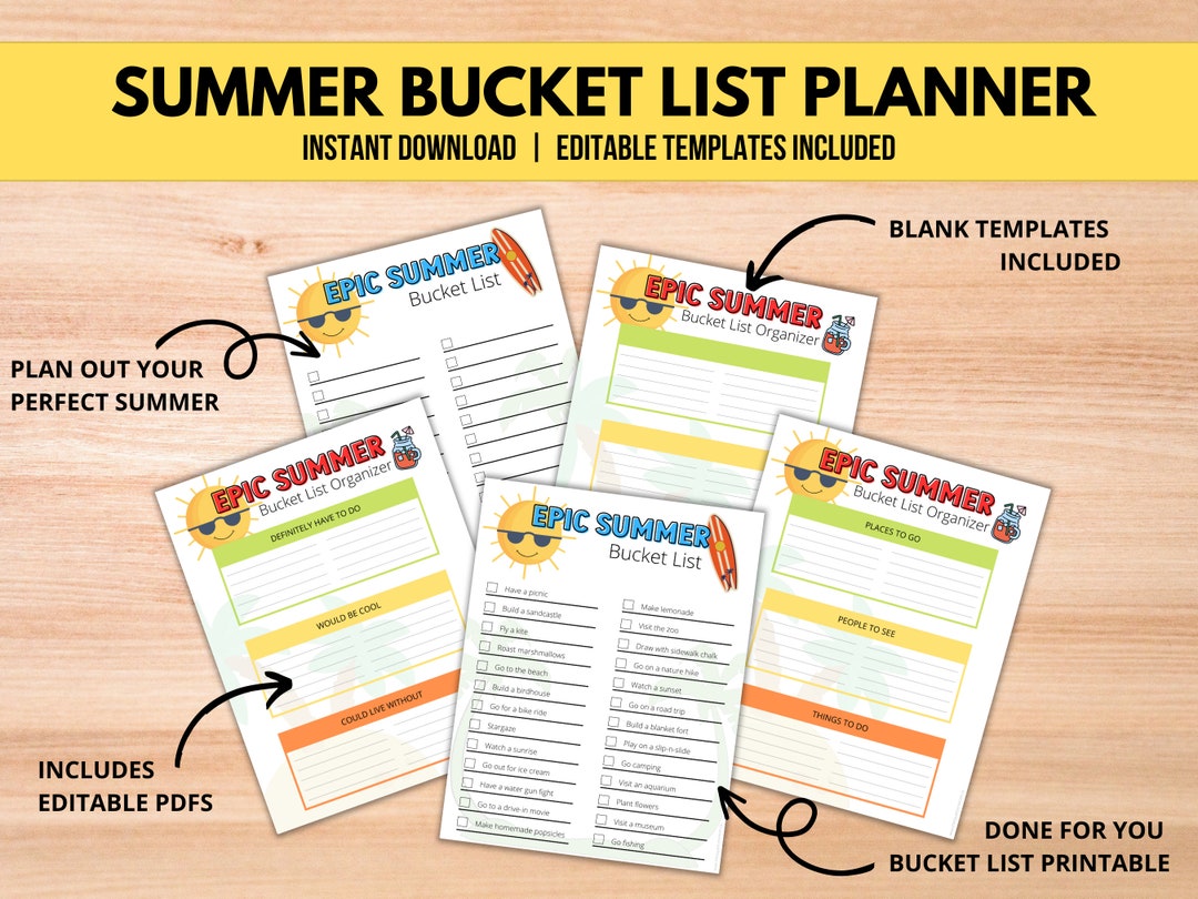 Summer Bucket List 2023 Summer Bucket List Organizer Kids Etsy