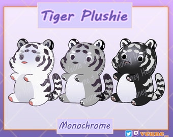 Stream Asset Tiger Plushie Monochrome for Twitch Youtube Discord | Cute Kawaii Sticker Decoration Overlay Addition