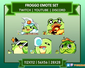 Froggo emote set | twitch | youtube | discord | cute | kawaii | frog | froggy | green