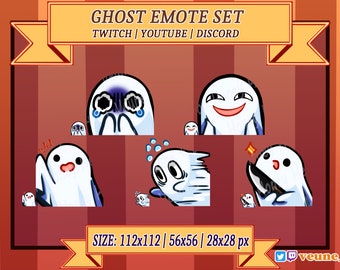 Ghost emote set | twitch | youtube | discord | spooky | cute | scary | kawaii | streamer