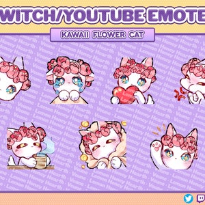 Flower Cat Emotes for Twitch Youtube Discord Cute Kawaii Neko