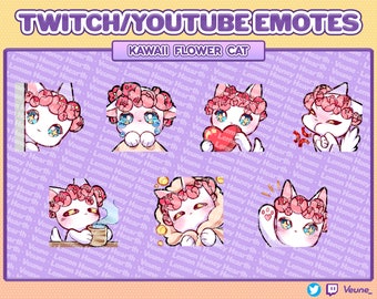 Flower Cat Emotes for Twitch Youtube Discord Cute Kawaii Neko