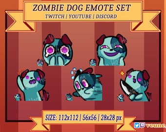 Zombie dog emote set | twitch | discord | youtube | spooky | horror | scary | streamer | cute | kawaii