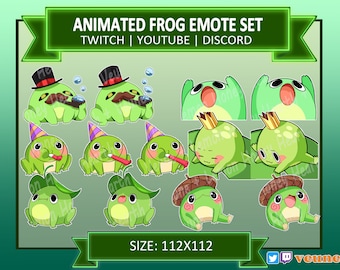 Animated frog emote set | twitch | youtube | discord | cute kawaii froggo froggy