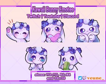 Kawaii Bunny Emotes for Twitch | Youtube | Discord Cute Purple Lavendar Flowers