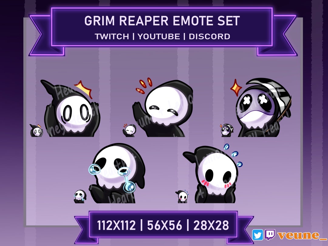 Grim Reaper Emote Set for Twitch Youtube Discord Kawaii Cute Halloween