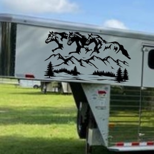 Horses Running Over Mountains Vinyl Decal for your Horse Trailer Truck Rodeo Decal Western Rider Decal Female Barrel Racer Beautiful Horse