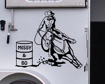 Barrel Racer Decal Female Personalized Barrel Vinyl Decal for Horse Trailer Great Gifts for Girls Western Rodeo Reining Equestrian Decal