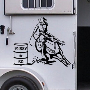Barrel Racer Decal Female Personalized Barrel Vinyl Decal for Horse Trailer Great Gifts for Girls Western Rodeo Reining Equestrian Decal