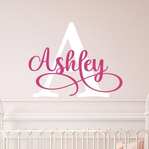 Personalized Name Wall Decal Girl Monogram Initial Fancy Cursive Name Decal Wall Decor Nursery Wall Decal Kids Room Decor