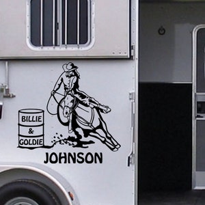 Barrel Racer Decal Personalized Vinyl Decal for your Horse Trailer or Truck Rodeo Competition Decal Western Rider Decal Female Barrel Racer