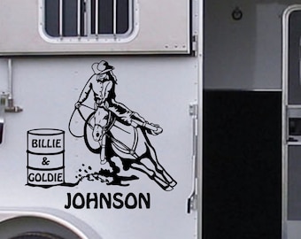 Barrel Racer Decal Personalized Vinyl Decal for your Horse Trailer or Truck Rodeo Competition Decal Western Rider Decal Female Barrel Racer