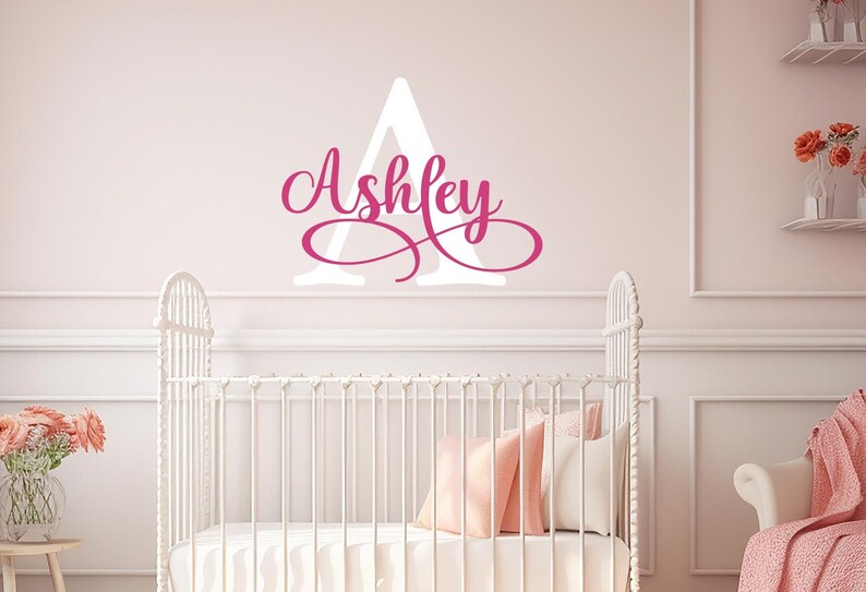 Personalized Name Wall Decal Girl Monogram Initial Fancy Cursive Name ...