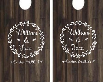 Cornhole Decals Set of 2 Custom Wedding Cornhole Decals DIY Decals Personalized for Your Occasion Wedding Anniversary Birthday Decor