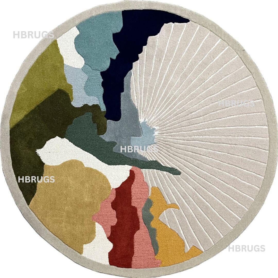 Round Large Rug Abstract Abstract Landscape Round Rug | Hand-tufted Wool, Modern Art - Etsy