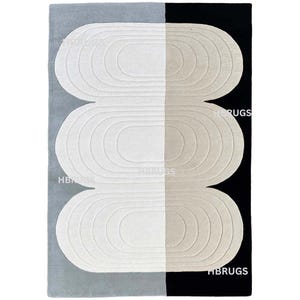 Hand-Tufted Wool Rug – Geometric Black & White, Modern Design