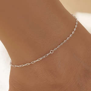 Minimalist Geometric Link Chain Anklet Bracelet, 925 Sterling Silver Foot Chain, Dainty Anklet Chain Jewelry, Birthday Gift for Her