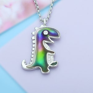 Farbwechsel Stimmung Anhänger Halskette, Dinosaurier Anhänger Massiv 925 Sterling Silber Halskette