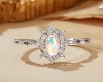 Oval Simulated Opal Engagement Ring Lab Created 925 Sterling Silver Ring Gift for Her