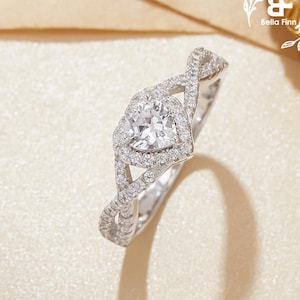 Anel de zircônia cúbica com coração infinito, anel de compromisso com diamante simulado, aliança de casamento, anel de declaração, anel de prata esterlina 925 sólida, presente para ela