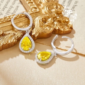 Day Glow Neon Gelb Fluoreszierende Halo Birne Creolen, Lumogranat Massive 925 Sterling Silber Ohrringe, Lab Erstellt Gelb Leuchtende Edelsteine