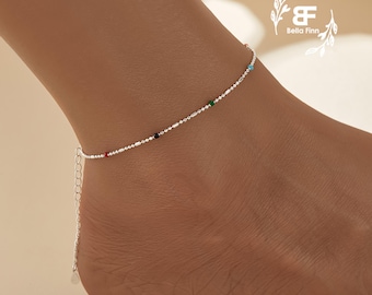 Simple Round Beaded Anklet, Solid 925 Sterling Silver Anklet, Adjustable Foot Chain Anklet Bracelet, Bridal Birthday Gift for Her
