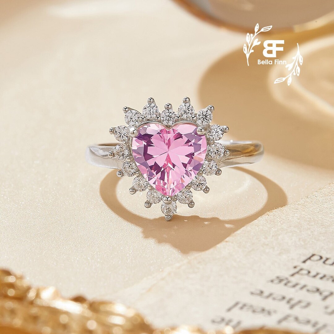 Pear Shape Cubic Zirconia Engagement Ring For Women - Clear & Pink CZ, Dainty Wedding Band, Gift Box - View #8