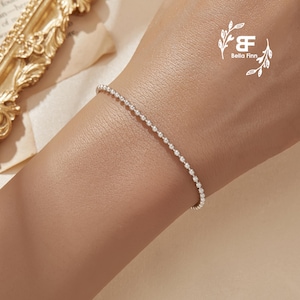 Minimalist Beaded Chain Bracelet,Simple Daily Wear Solid 925 Sterling Silver Bracelet Adjustable Chain,Bridal Birthday Gift for Her