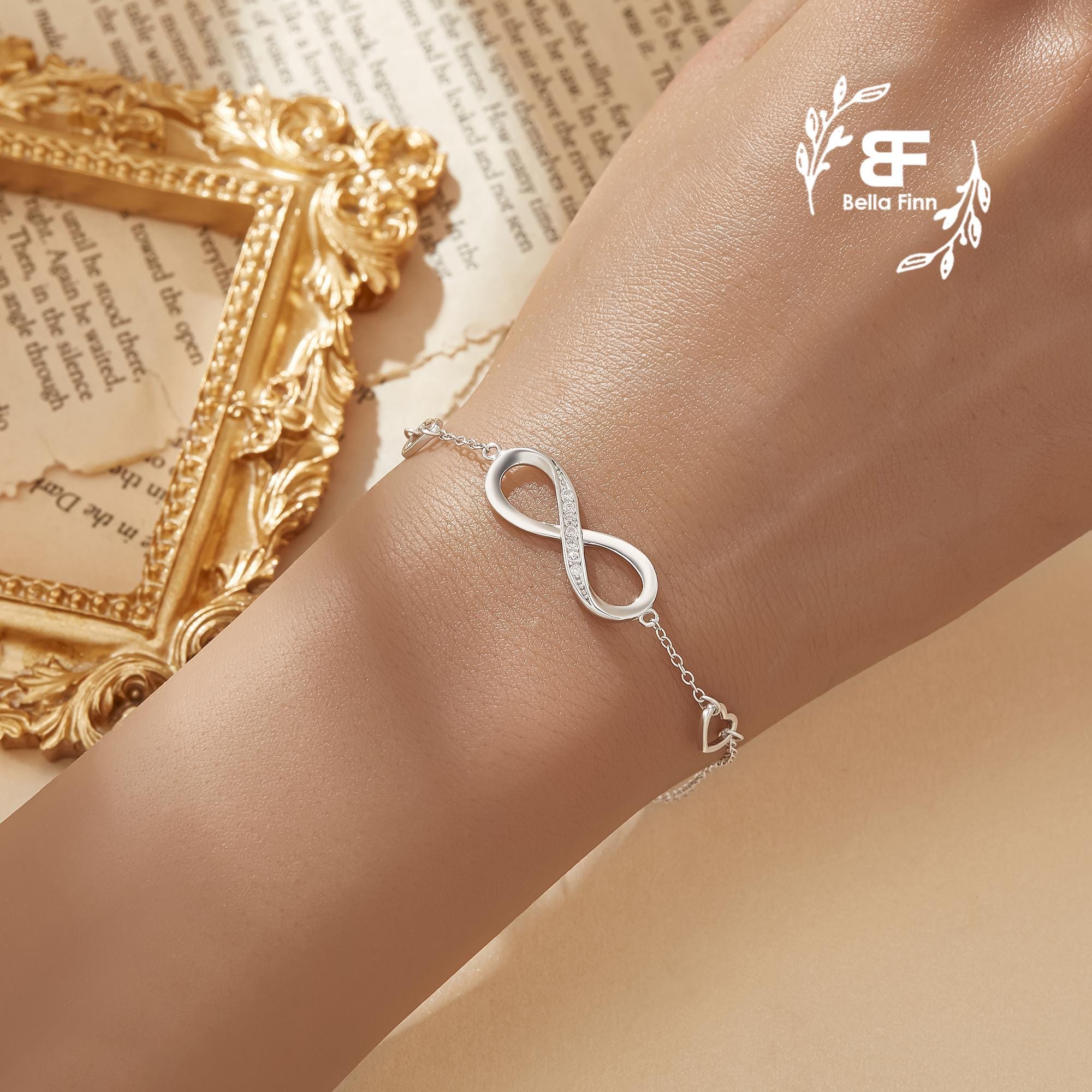 Praymos Bracciale Infinity Donna In Argento 925 Con Ciondolo Cuore E Pietra Portafortuna, Catena Regolabile, Gioiello Regalo
