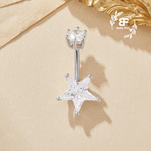 Minmalist Star CZ Stone Solid 925 Sterling Silver Belly Button Ring,Belly Piercing,Navel Bar,Curved Barbell,Navel Ring,Gift for Her