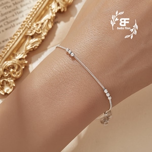 Minimalist Beaded Chain Bracelet,Simple Daily Wear Solid 925 Sterling Silver Bracelet Adjustable Chain,Bridal Birthday Gift for Her