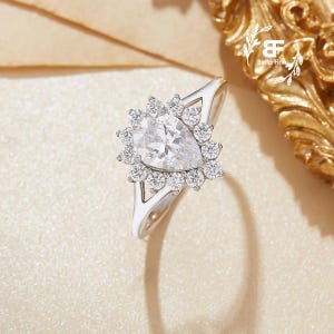 Halo Pear Moissanite Ring,Promise Ring,Wedding Ring,Statement Ring,Solid 925 Sterling Silver Ring,Gift for Her