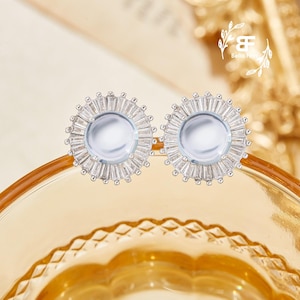 Pendientes de plata de ley 925 maciza con topacio azul cielo natural y flor de sol Halo, piedra natal de noviembre, regalo de cumpleaños para ella