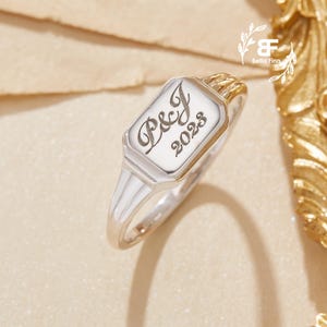 Anillo personalizado con inicial grabada, anillo de plata 925, regalo de cumpleaños para ella.