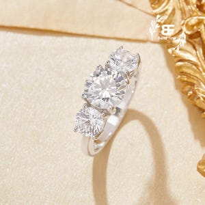 Simulated Diamond Three Stone 925 Sterling Silver Ring,White CZ Stone Ring,Gift for Her
