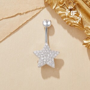 Simulated Diamond Star Solid 925 Sterling Silver Belly Button Ring,Belly Piercing,Navel Bar,Curved Barbell,Navel Ring,Gift for Her