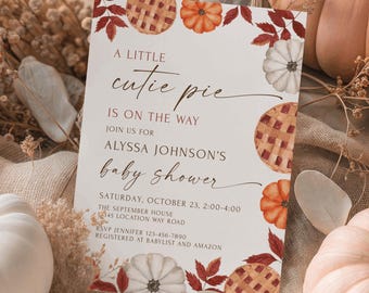 Little Cutie Pie Baby Shower Invitation Template, Little Pumpkin Baby Shower Cutie Pie Invite Autumn Boho Baby Shower, Fall Baby Shower