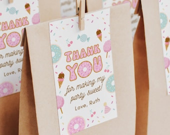 Two Sweet Party Favor Tags | Sweet One Birthday Party Favors | Donut Themed Birthday Party Favors for Girl 1st or 2nd Birthday Party