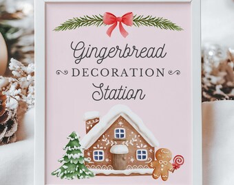 Gingerbread House Decorating Christmas Party Sign - Christmas Decorations for Gingerbread Party - Christmas Cookie Decorating and Swap Sign