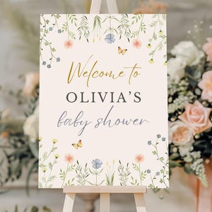 Wildflower Baby Shower Sign for Baby Girl, Baby in Bloom Baby Shower Welcome Sign, Floral Decor for Flower Theme Spring Summer Baby Shower