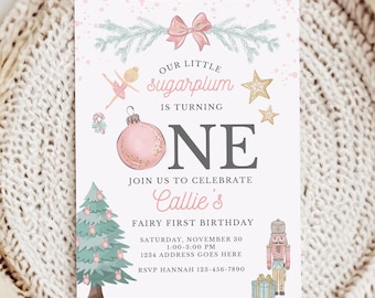 Nutcracker Birthday Invitation | Sugarplum Fairy First Birthday Invitation for Winter Birthday Party | Nutcracker Invitation for Girl