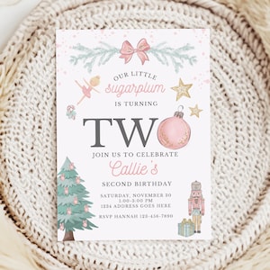 Nutcracker Birthday Invitation | Sugarplum Fairy Second Birthday Invitation for Winter Birthday Party | Nutcracker Invitation 2nd Birthday